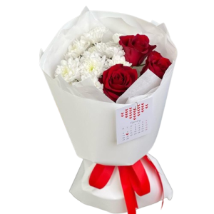 Букет із троянд і хризантеми «Теплий комплімент»