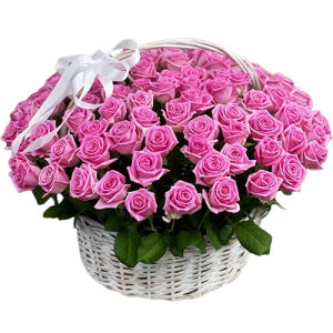 Розкішна 101 троянда рожевого кольору в кошику