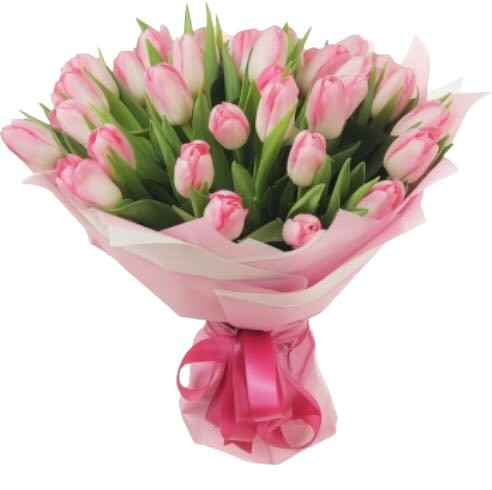 Букет із 35 ніжно-рожевих тюльпана