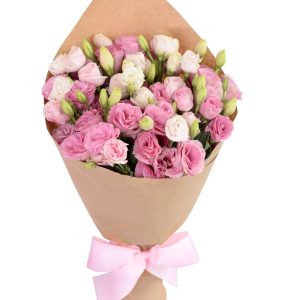 Букет із 9 гілок білої та рожевої еустоми