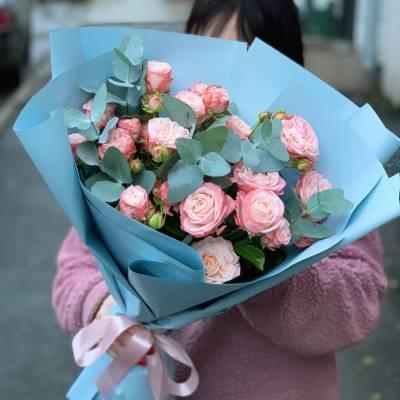 Букет із 5 гілок рожевих півонієподібних троянд - Зображення 2