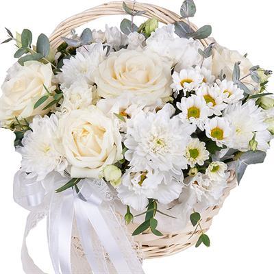 Композиція з хризантем, троянд та еустом «Хвиля ніжності»