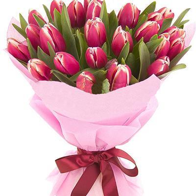 Букет із 23 бордових тюльпанів