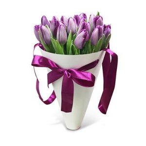 Букет із 17 фіолетових тюльпанів у конусі