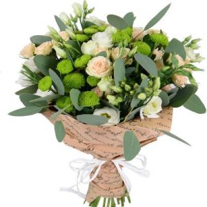 Букет із еустом та хризантем "Ніжний дует"