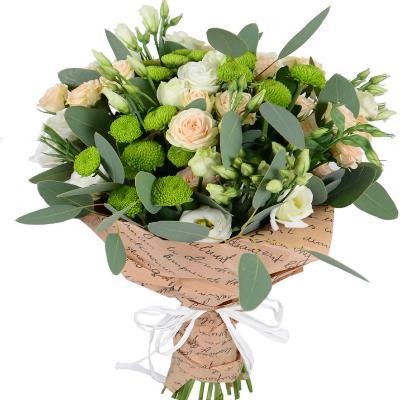 Букет із еустом та хризантем "Ніжний дует"