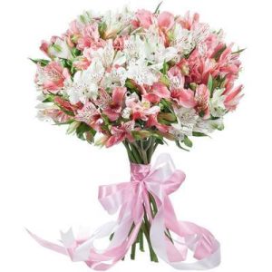 Букет із білої та рожевої альстромерії