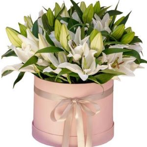 Композиція із 15 білих лілій в коробці