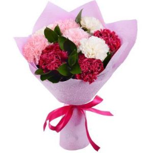 Букет із 9 різнобарвних гвоздик