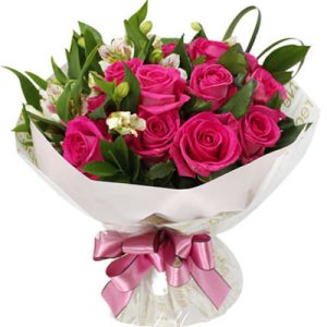 Букет із рожевої троянди та альстромерії