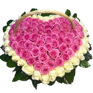 Кошик із 101 троянда у вигляді серця