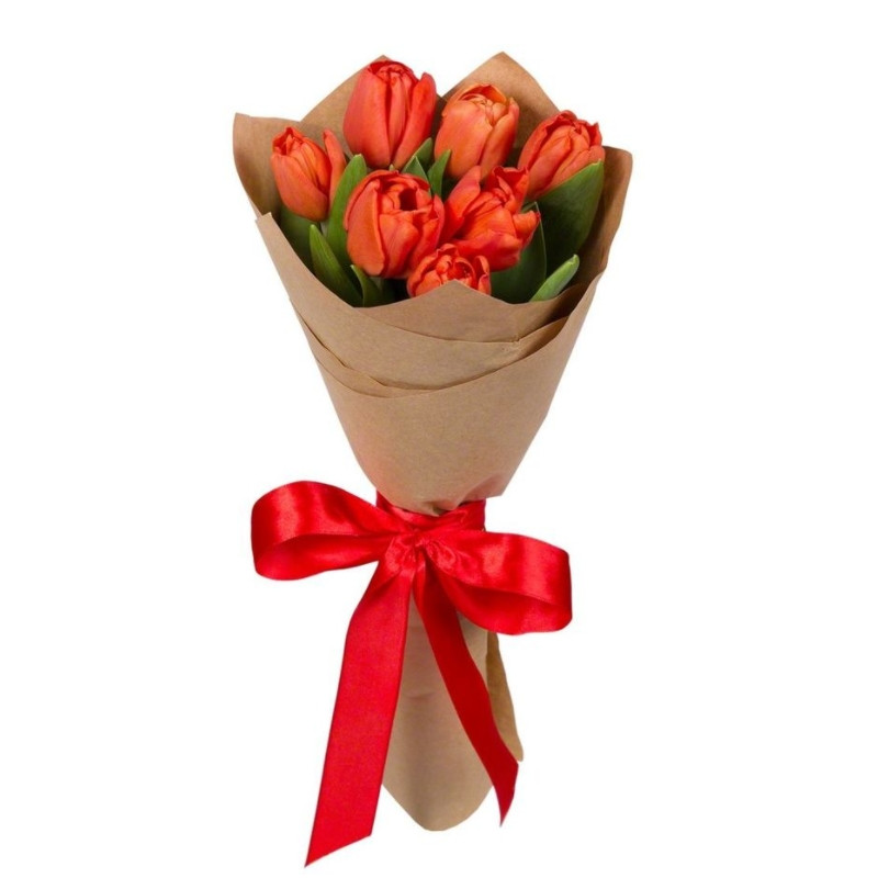 Букет із 7 червоних тюльпанів