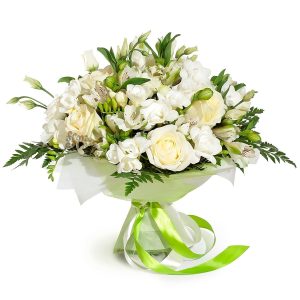 Ніжний мікс троянд, альстромерій, еустоми та фрезій