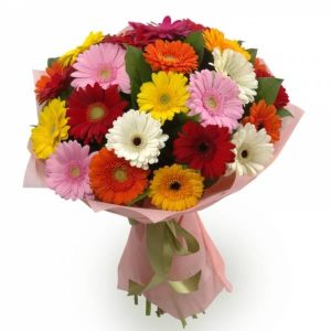 Букет із 21 різнокольорової гербери