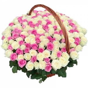 Кошик із 201 рожевої та білої троянди