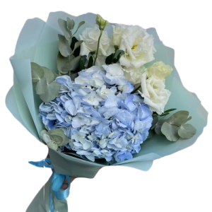 Букет із гортензії та білої еустоми