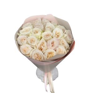 Букет із 21 півонієподібної троянди White OHara