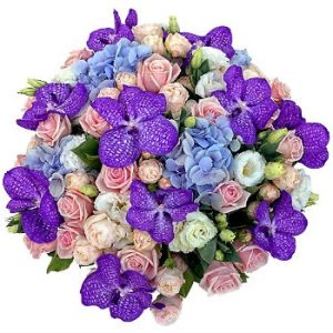 Букет із троянд, орхідей, гортензії та еустоми "Королівський сад”