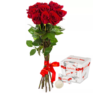 11 імпортних троянд і Rafaello