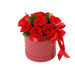 9 червоних троянд у подарунковій коробці