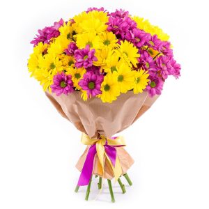 Букет із 9 гілок різнокольорової хризантеми "Яскрві відтінки"