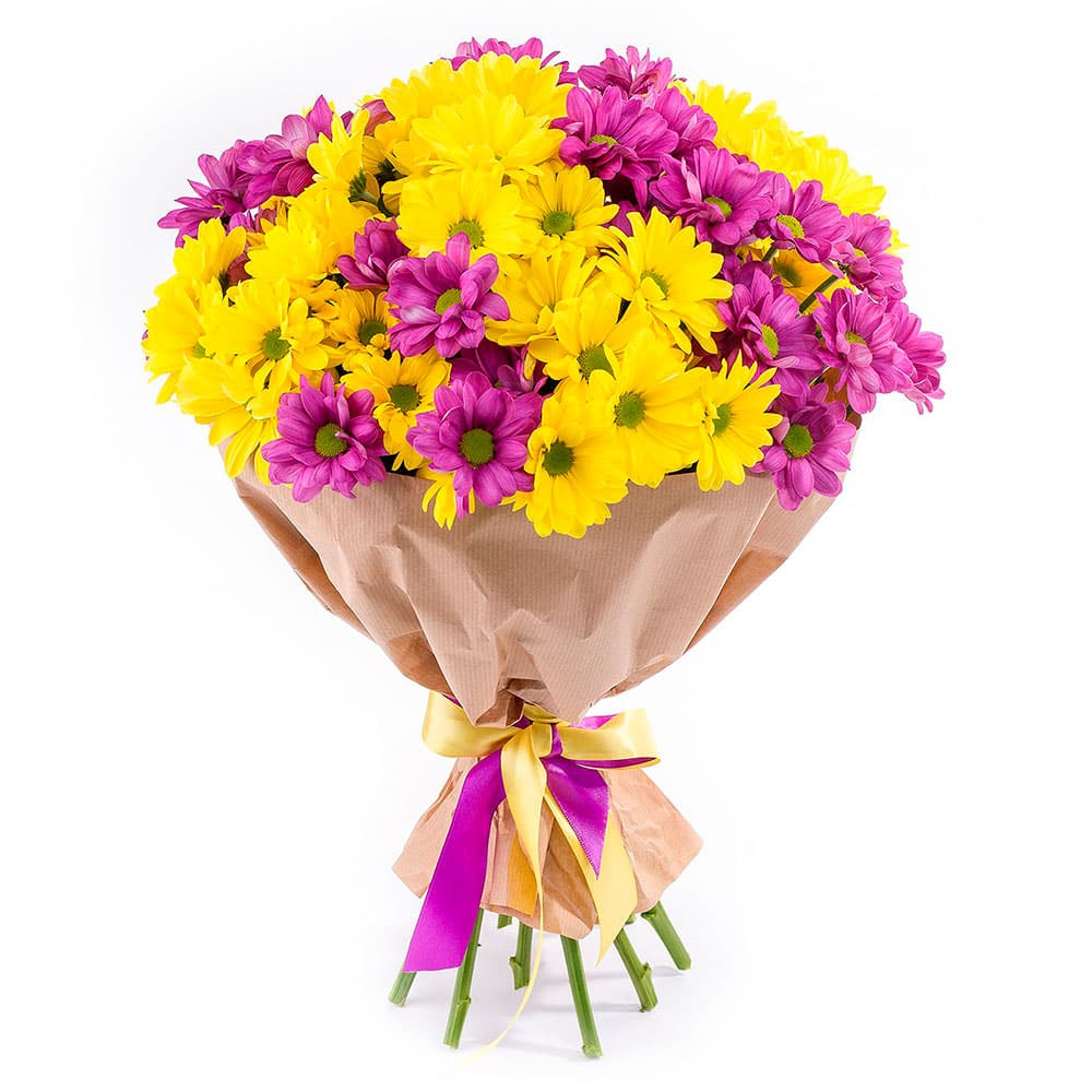 Букет із 9 гілок різнокольорової хризантеми "Яскрві відтінки"