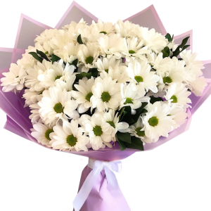 Букет із 7 білої ромашкової хризантеми «Світанок»