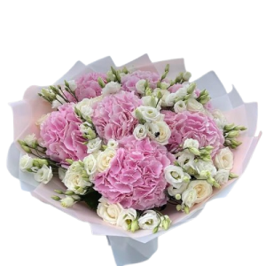 Букет із гортензій та еустоми "Маргарита"