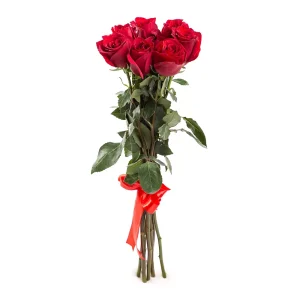 Букет із 5 червоних троянд 80 см
