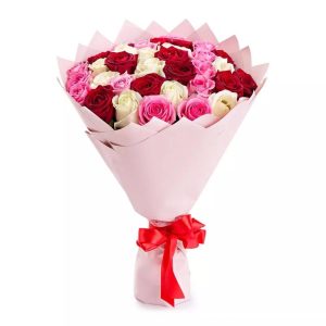 Букет із 35 різнокольорових троянд "Калейдоскоп"