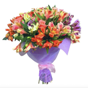 Букет із 15 різнокольорових альстромерій