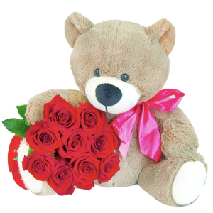 Ведмедик і 9 червоних троянд