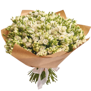 Букет із 101 білої еустоми«Сніжна мелодія»
