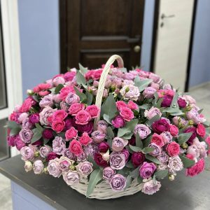 Кошик із 49 кущової півонієподібної троянди