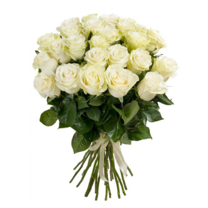 Букет із 25 білих троянд під стрічку