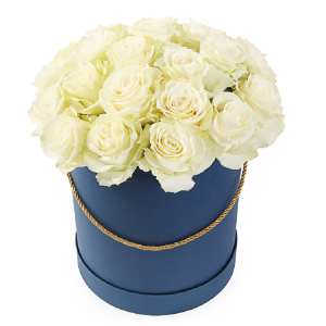 Композиція із 25 білих троянд в коробці