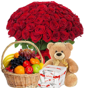 Композиція із 101 червоної троянди "Райський Подарунок"